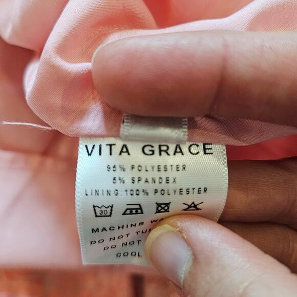 Vita Grace Pink Puff Sleeve Belted Mini Dress Women’s M Asymmetrical Hem Chic - Picture 13 of 14